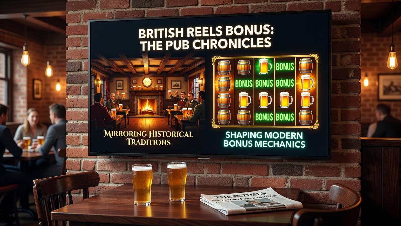 Close-up of slot interface showing narrative progression from pub scene to activated bonus round with multiplier symbols