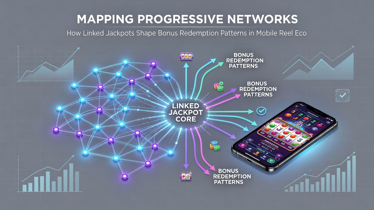 Diagram illustrating data flows between linked jackpots, mobile devices, and bonus redemption sequences