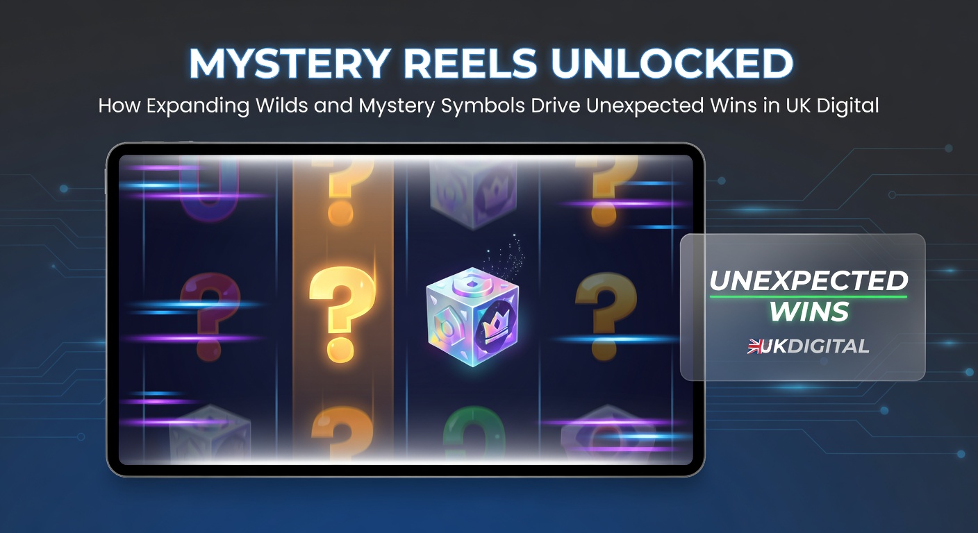 Close-up of mystery symbols unveiling as wilds and premium icons on a vibrant UK slot screen, leading to an expanding wild chain reaction and escalating win counter