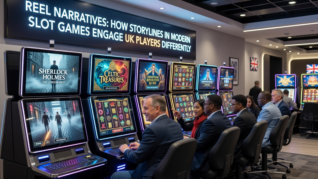 Close-up of slot game characters and storyline progression panel during a bonus round