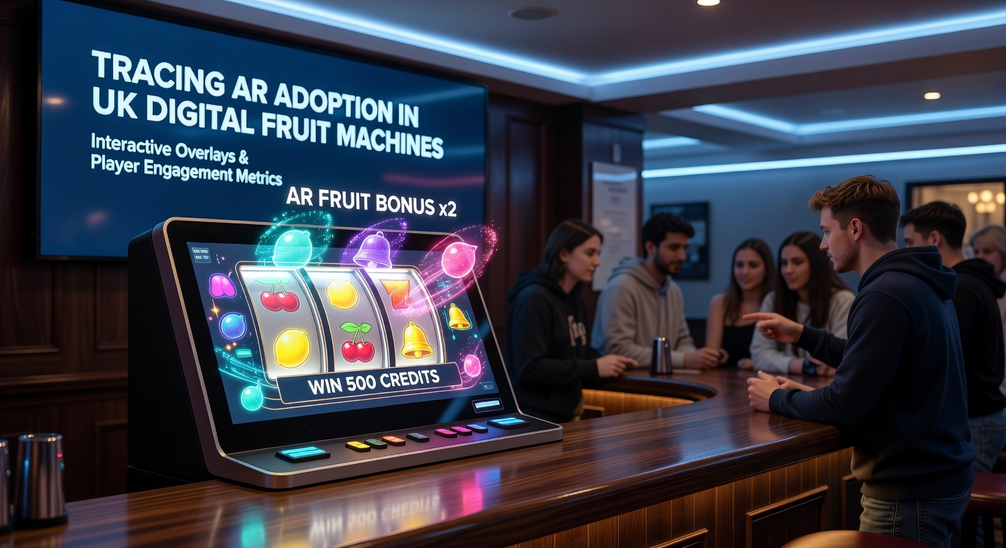 Close-up view of a player interacting with augmented reality elements on a digital fruit machine in a British pub setting